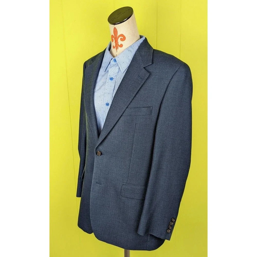 Lauren Ralph Lauren Men 40 R Blue 2-Btn Blazer Jacket Soft Woven Herringbone EUC